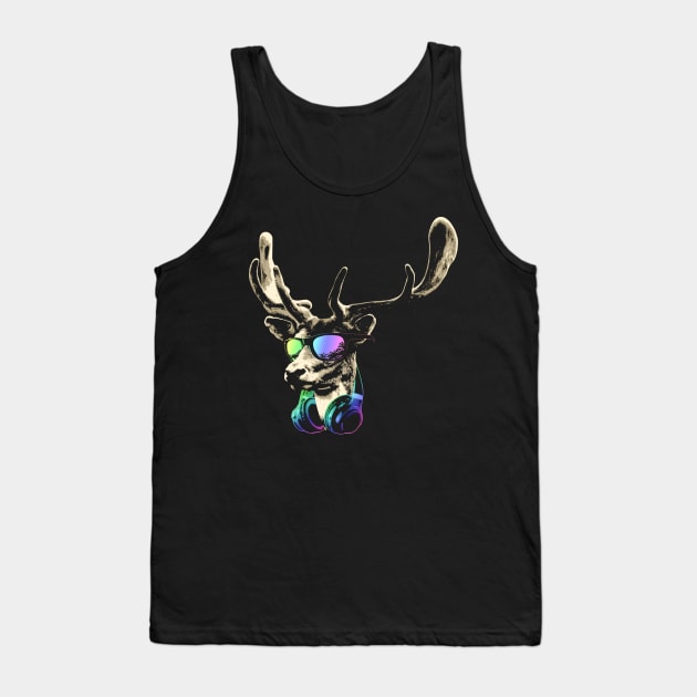 Deer DJ Brown Cool and Funny Music Animal With Sunglasses And Headphones. Tank Top by Nerd_art